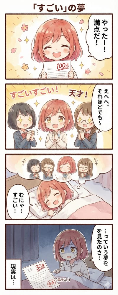 Komik 4 panel tentang parafrasa 「すごい」