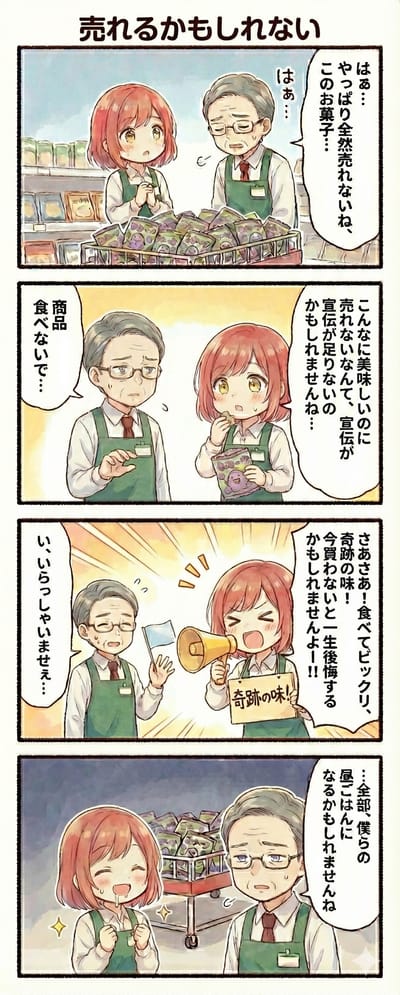 Komik 4 panel: menggunakan 「〜かもしれません」